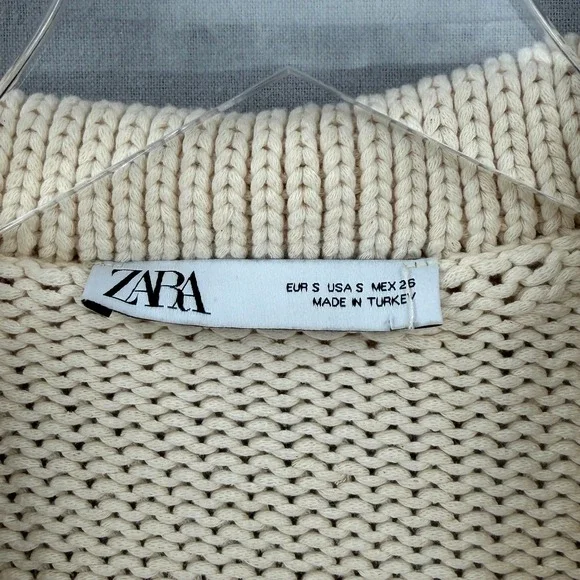 ZARA Cropped Polo Sweater Women Small Cream Relaxed Balloon Sleeve Casual Collar - Picture 10 of 15